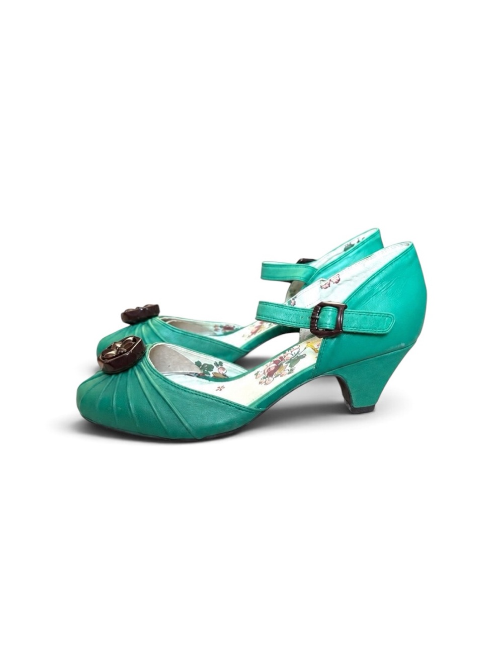 Anthropologie Turquoise Mary Jane Heels with Medallion - Picture 3 of 10
